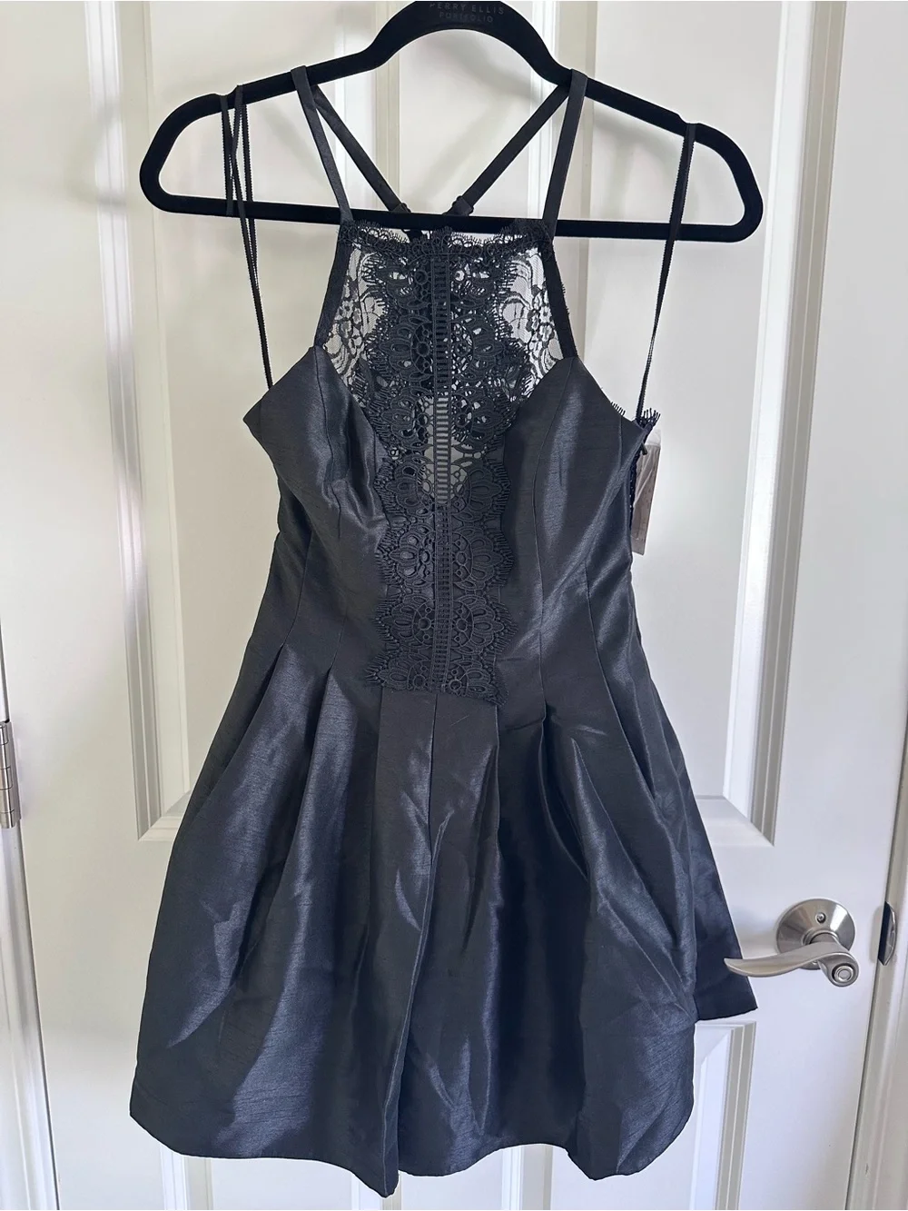 Free People Black Lace-Back Satin Romper